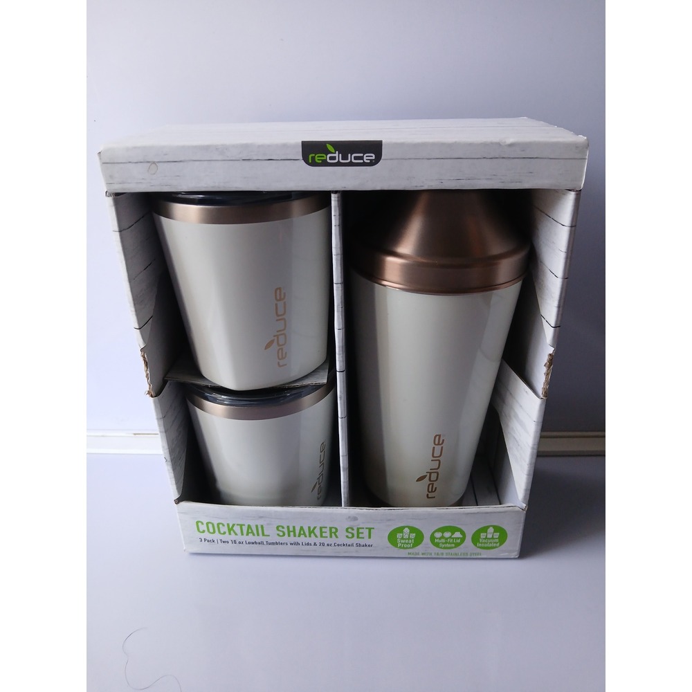 Reduce Cocktail Shaker Set 20oz Shaker and Two 10oz Lowball Tumblers Cream